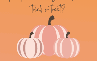 Illustration of three pastel pumpkins on an orange background with the text “The Pumpkin Spice Latte – Trick or Treat?” and tagline about Traditional Chinese Medicine.
