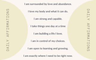 Daily affirmations graphic with gentle reminders supporting mental health, self-care, and emotional resilience